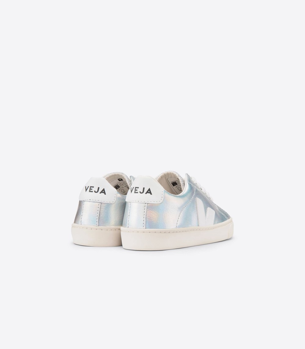 Veja Trainers Kids Silver/White - Esplar Lace Leather Unicorn - YMFN-12936